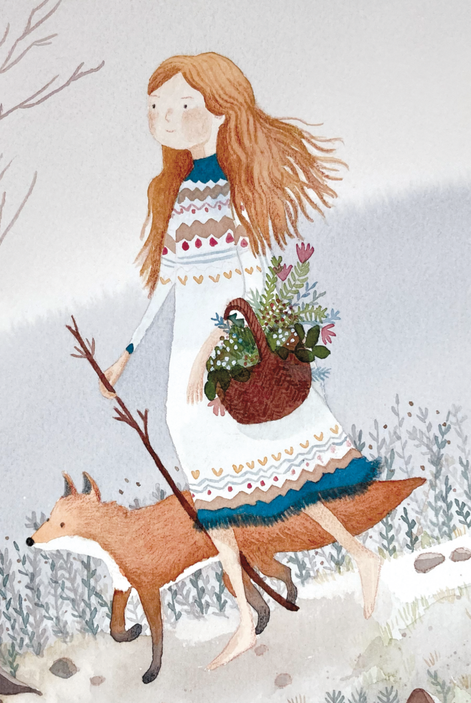 illustration fille renard hiver aquarelle illustratrice Cécile ZIMMER